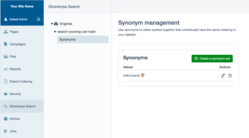 Admin module synonyms screen